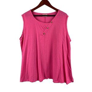 Cottonways E3 3X Sleeveless Hot Pink Button Accent Top